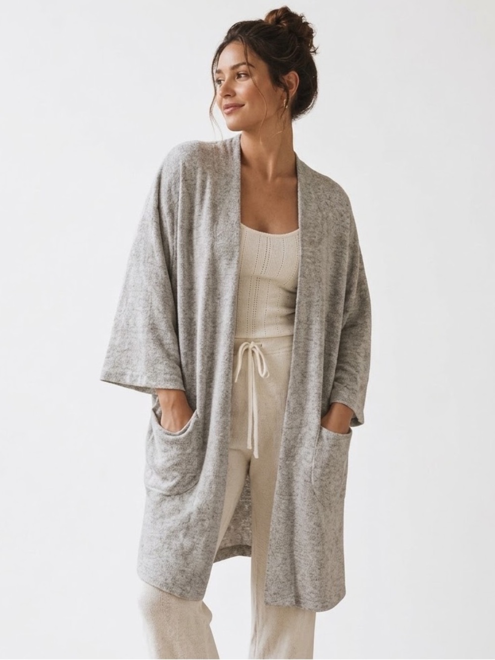 DONNI Heather Grey Open-Front Cardigan one size